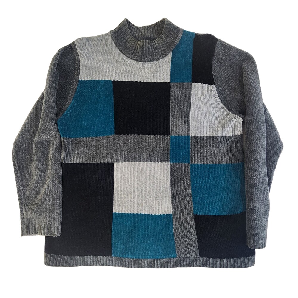 Adeline By Alfred Dunner Womens Sweater Large Gray Colorblock Soft Knit #1982